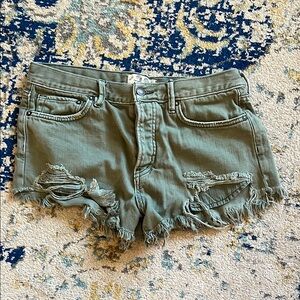 Distressed Green Denim Shorts